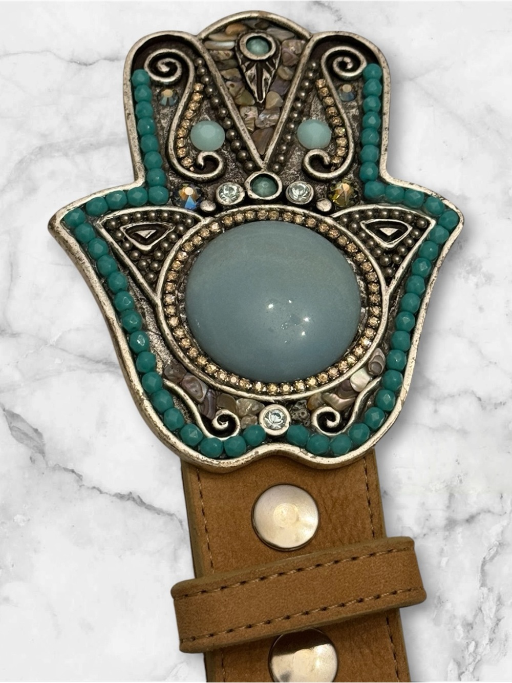 Hamsa Hand Jean belt by Leatherock